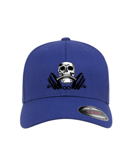 Blue flex fit Skull and Weights hat