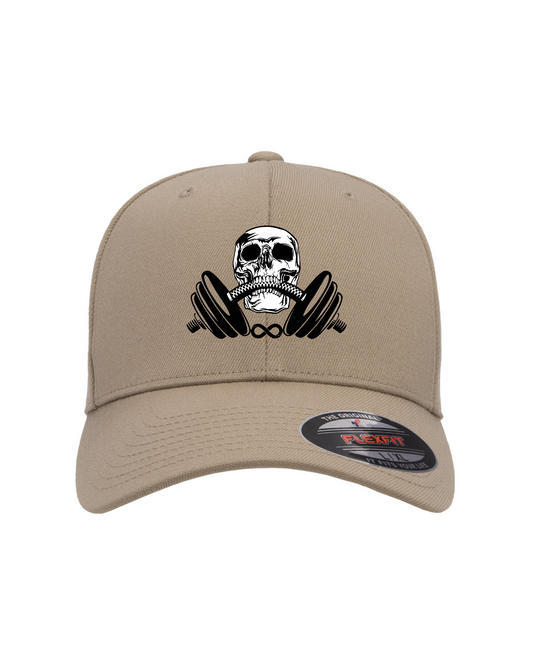 Beige flex fit Hat Skull and weights