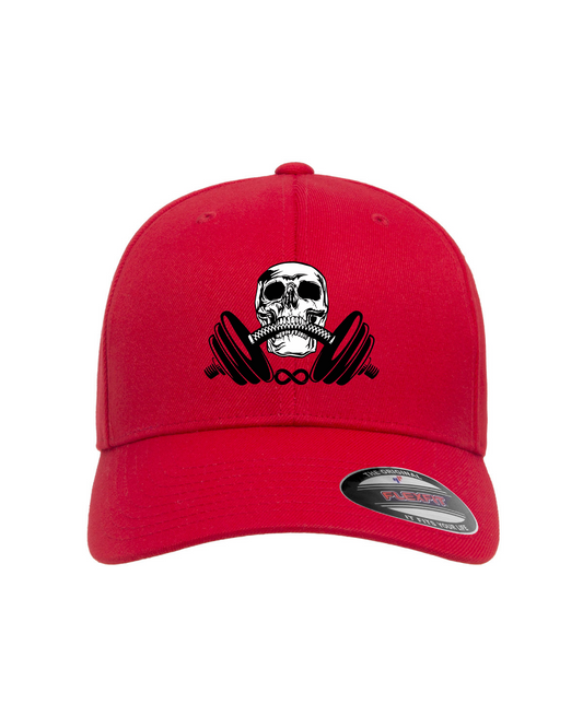 Red flex fit Skull and Weights hat